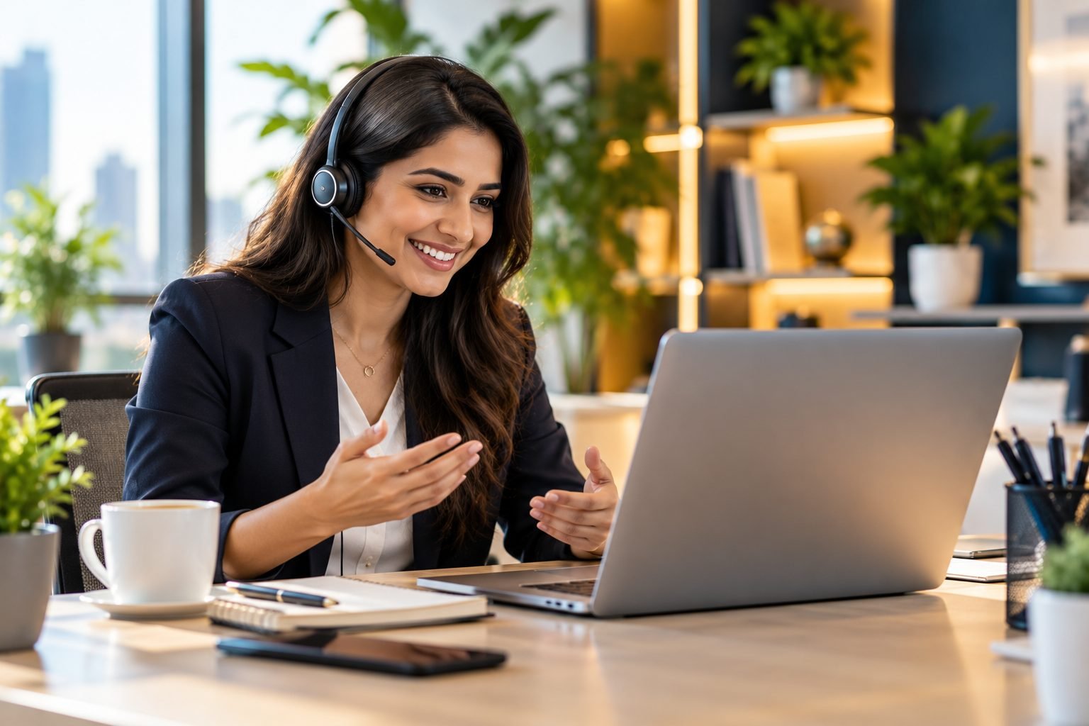 KivoraEdge consultant on a call with a client
