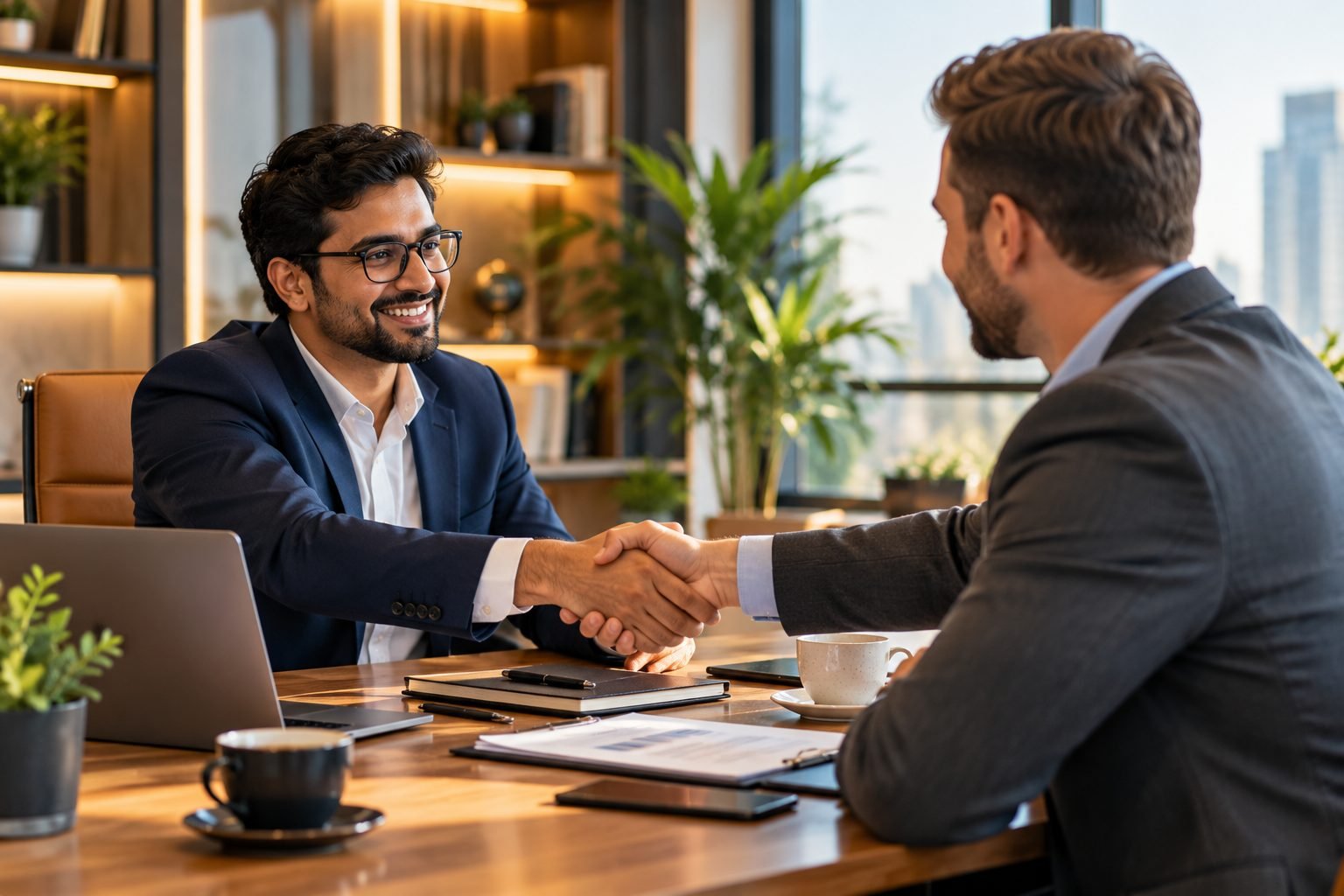 A KivoraEdge consultant shaking hands with a client